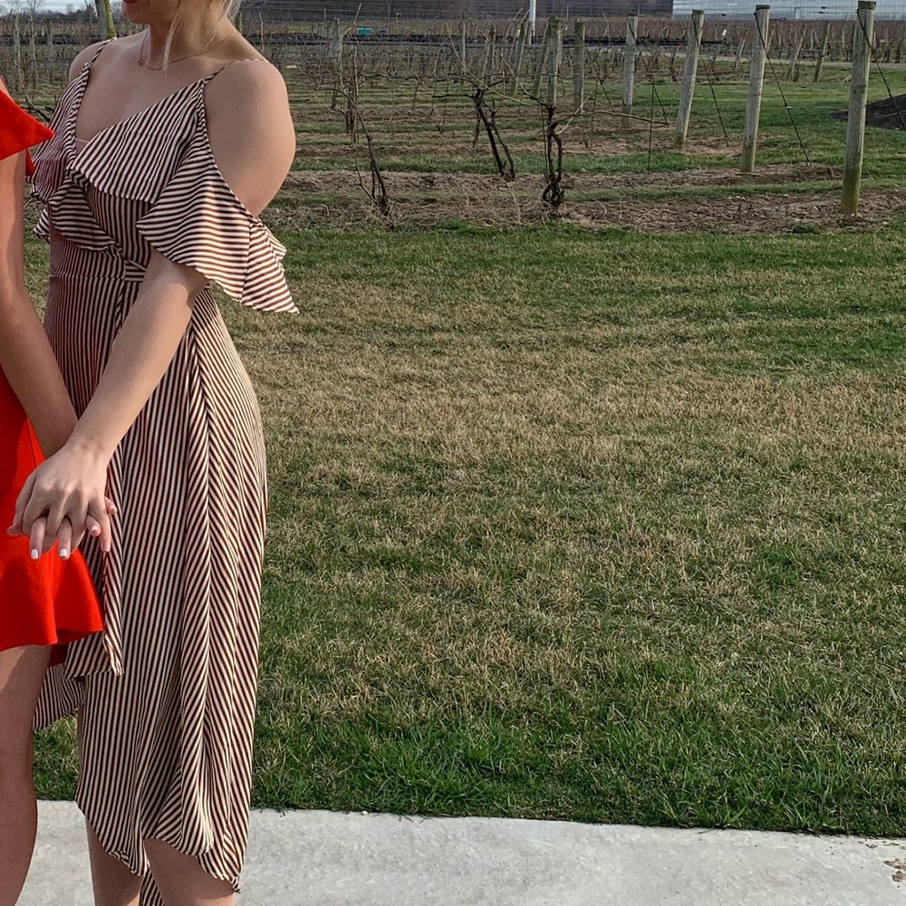 Flowly striped wrap midi dress